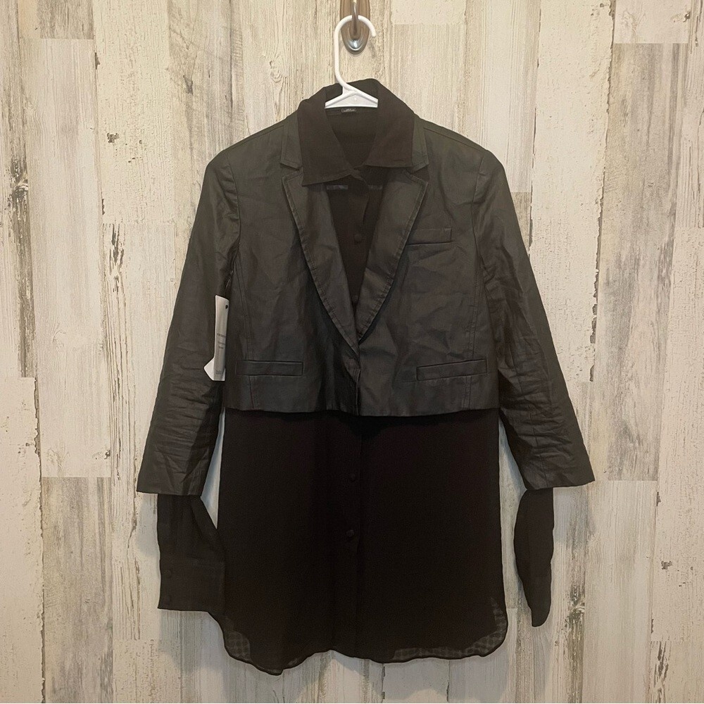 Alexander‎ Wang Faux Leather Moto Jacket / Silk Blouse size 4 Black